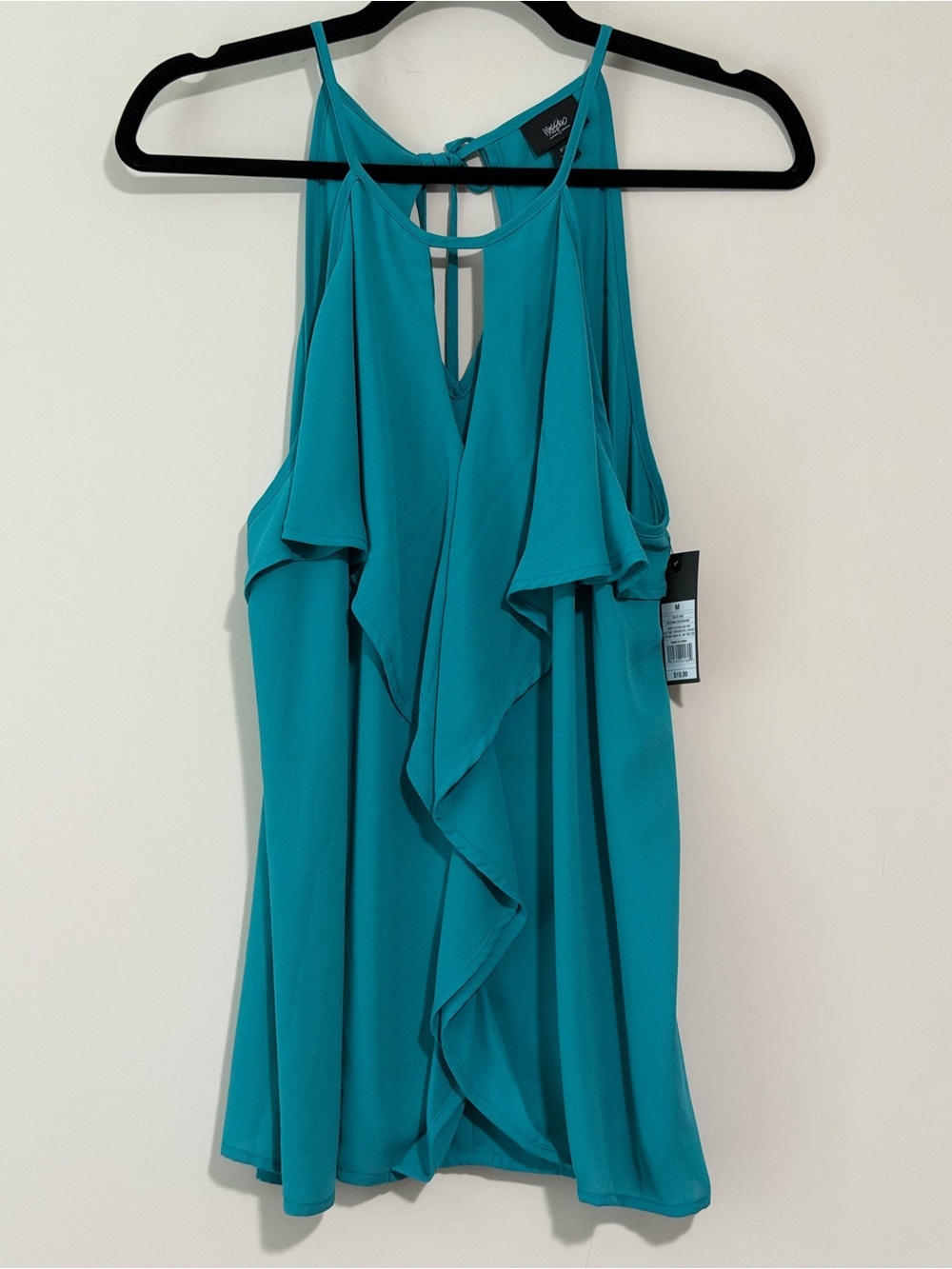 Mossimo Supply Co. Teal Ruffle Keyhole Tie Back Halter Top